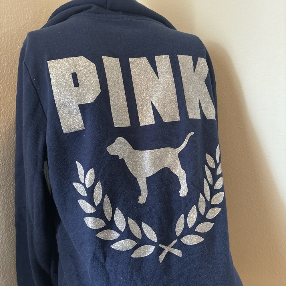 Navy Blue PINK Hoodie with Silver Accents